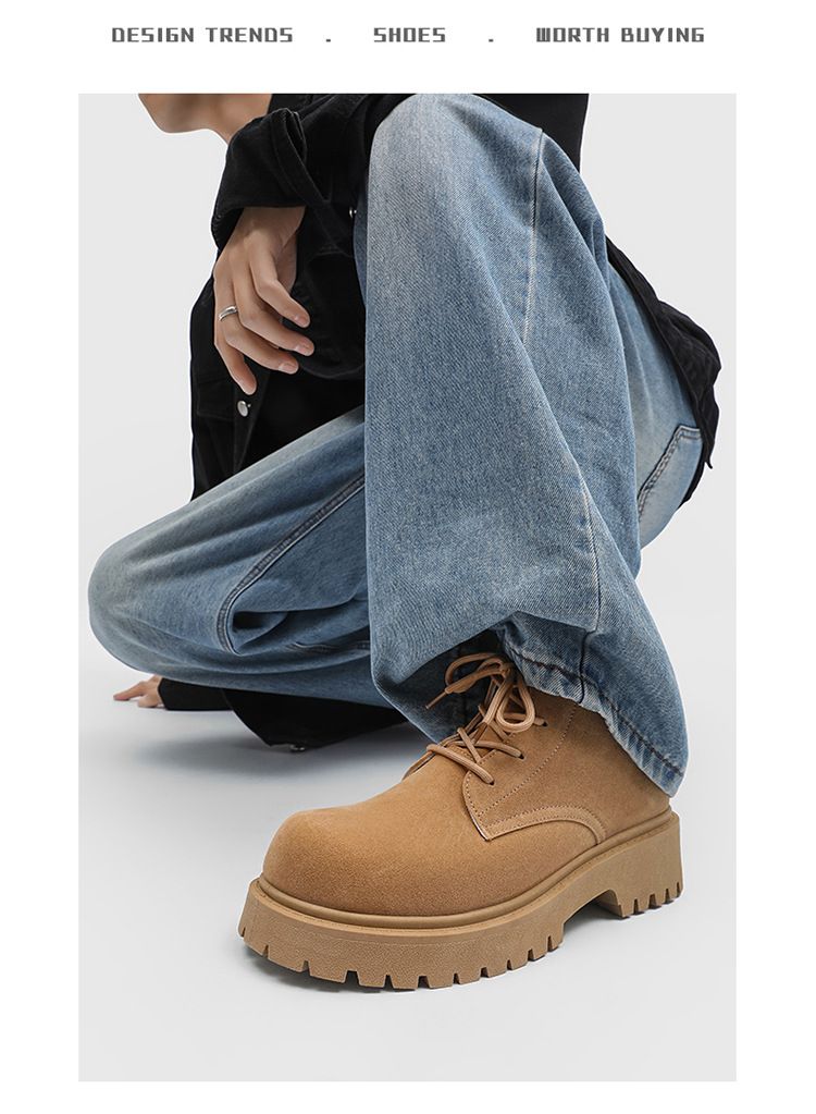 Glide Herren Martin Herbst Neue High-Top Derby Stiefel mit dicker Sohle, Retro-Wildleder, Arbeitskleidung, Modetrend Gelb_voghion.com