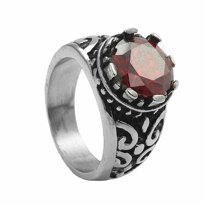Anello dritto con diamanti intarsiati in titanio da uomo, alla moda, punk, in acciaio inossidabile, a forma di bordo multicolore_voghion.com