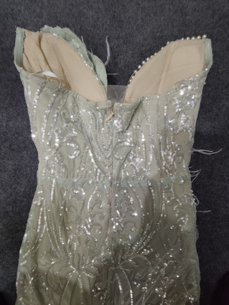 Abito da sera sexy da donna con corsetto e perline, a sirena, per feste, balli di fine anno, gala – Verde salvia_voghion.com