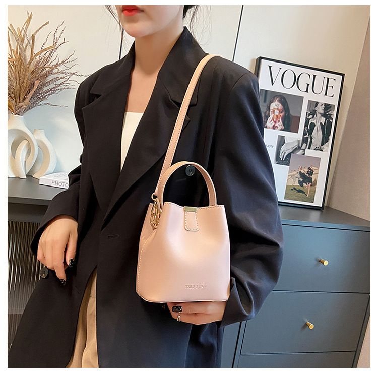 Borsa a secchiello da donna, alla moda, semplice, popolare, grande capacità, a tracolla singola, con apertura obliqua, portatile._voghion.com
