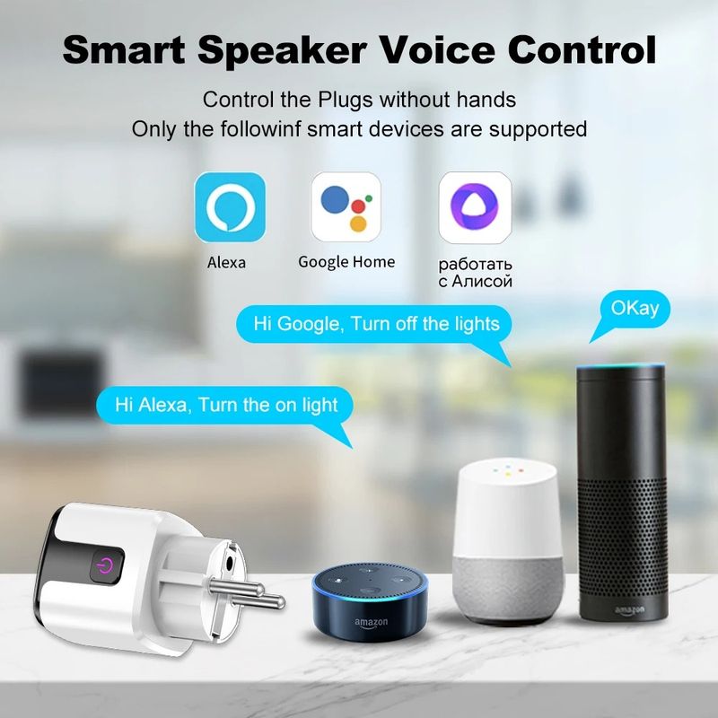 Tuya Smart EU Plug WiFi Bluetooth 20A Socket Power Monitoring Timer Outlet Compatible With Google Home Alexa SmartThings_voghion.com