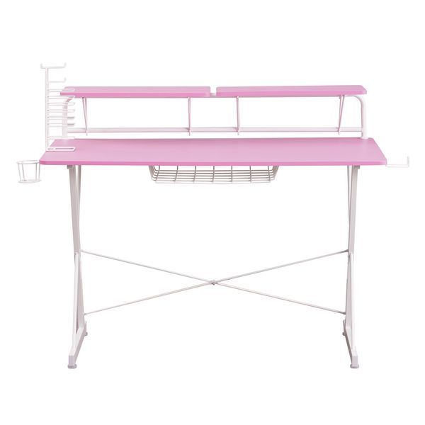 Techni Sport TS-200 Carbon Computer Gaming Desk With Shelving, Pink_voghion.com