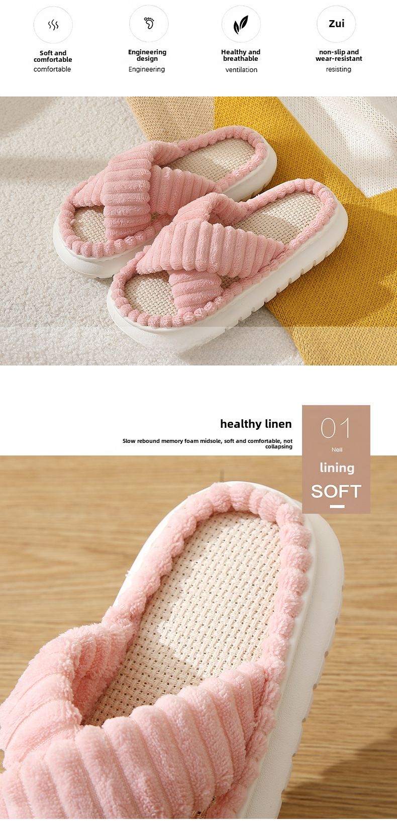 Spring and autumn corduroy home cotton slippers women's wholesale indoor men's and women's EVA thick bottom non-slip floor home warmth_voghion.com
