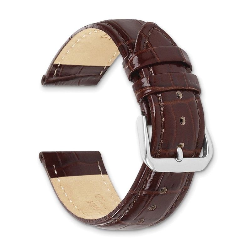DeBeer 19mm Dark Brown Crocodile Grain Chronograph Leather With Silver-tone Buckle 7.5 Inch Watch Band_voghion.com