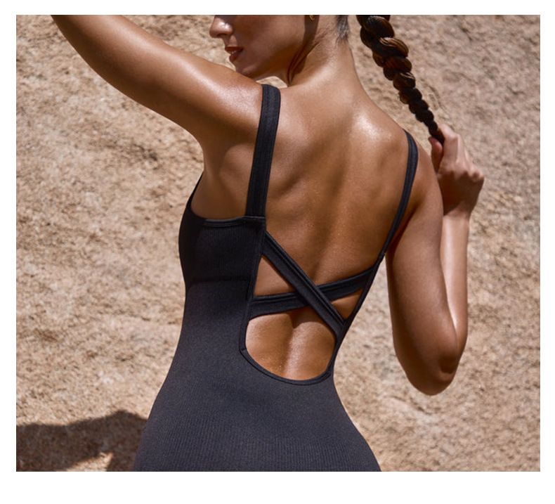 Seamless Cross-Back Yoga Bodysuit – High-Waisted Tummy Control Workout Top With Quick-Dry & Stretchy Fabric For Women_voghion.com