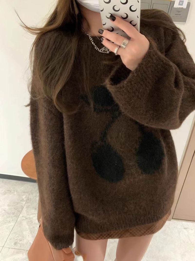 Niche Design Embroidered Loose Lazy Style Wool Sweater Women's Base Layer Autumn Winter New Knitted Top_voghion.com