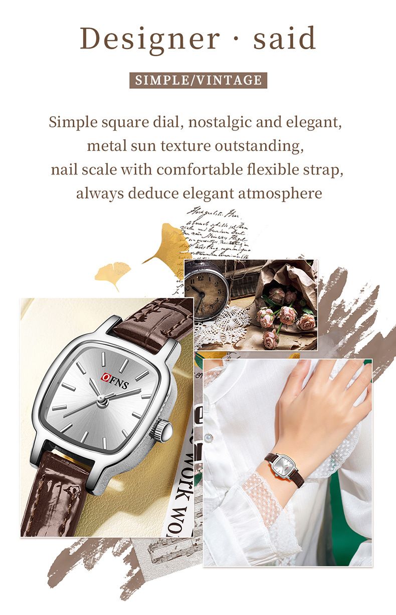 Minimalistische quadratische Damen-Quarzuhr mit Lederarmband – wasserabweisend, elegant und vielseitig für den Alltag. Leichte Luxus-Armbanduhr für den Alltag._voghion.com