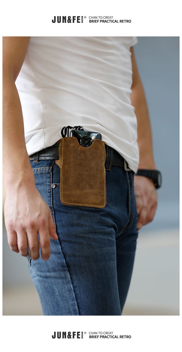 Xmyb Retro Vertical First Layer Crazy Horse Waist Mobile Phone Men Genuine Leather Outdoor Casual Small Hanging Bag_voghion.com