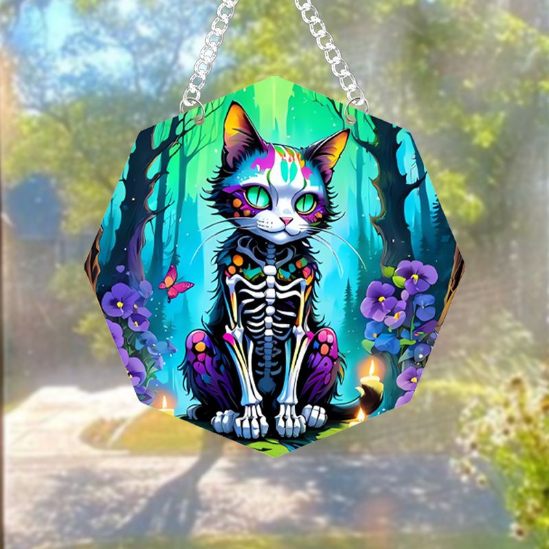 Ciondolo per la casa con stampa bifacciale a forma di animale magico in acrilico alieno Suncatcher con catena e ventosa_voghion.com