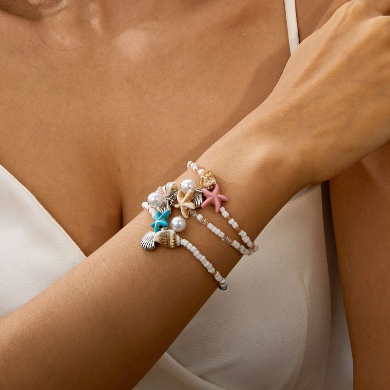 Hot Selling Bohemian Style Starfish Shell Conch Seed Bead Summer Beach Vacation Bracelet_voghion.com