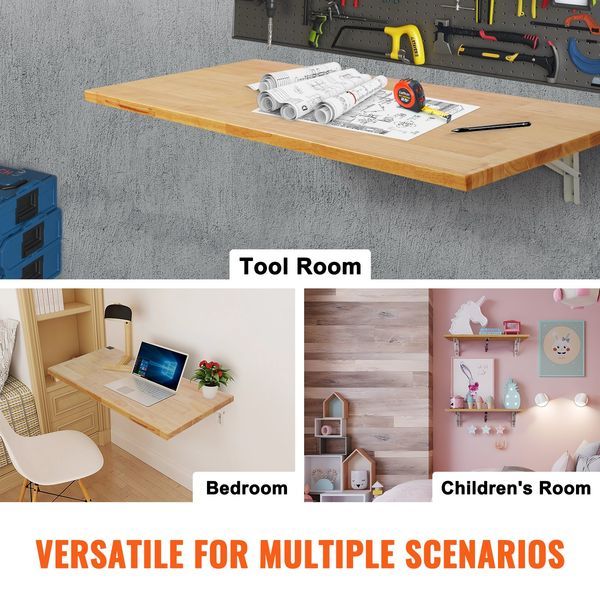 Wall Mounted Folding Table, 47.24' X 19.69' Wall Mount Drop Leaf Table, Wooden Floating Desk With Iron Bracket, Fold Down Desk For Small Spaces, Ho_voghion.com
