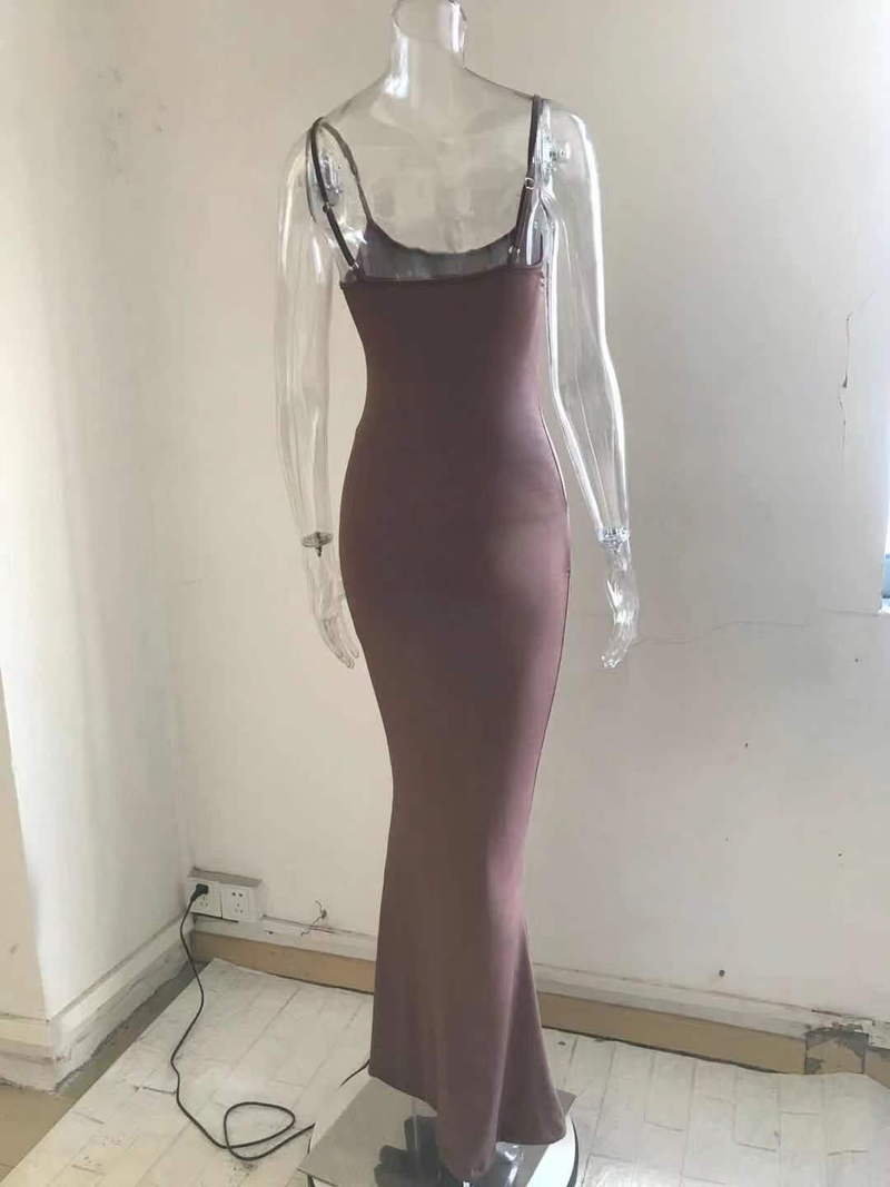 Abito lungo con bretelle slim casual da donna, alla moda, modello Skims_voghion.com