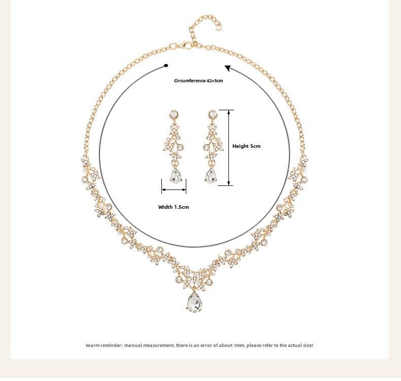 Factory Direct Korean bridal necklace earrings two-piece set women's short drop-shaped pendant elegant all-match clavicle chain_voghion.com