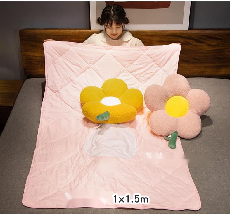 Einfaches Kissen und Decke mit Blumenmuster, zwei in einem, für Büro, Nickerchen im Studentenwohnheim, Autogebrauch, faltbares Kissen_voghion.com