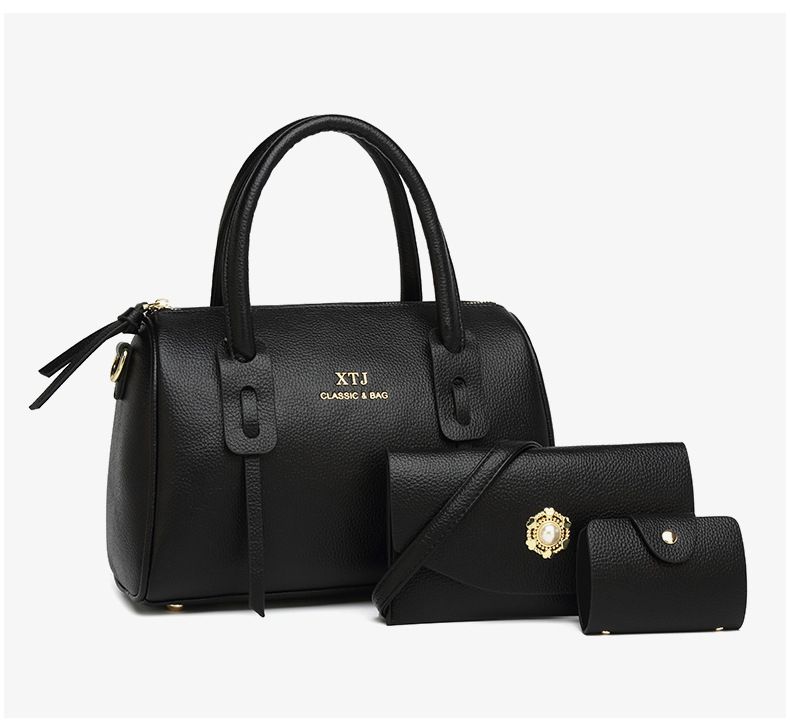 Elegantes Damen-Umhängetaschen-Set – Vintage-Handtasche aus PU mit Webdetails, mittelgroße Schultertasche für Arbeit und Reisen (Schwarz, Olivgrün, Beige)_voghion.com