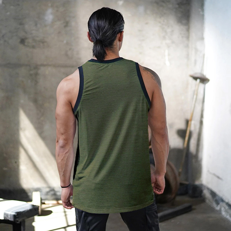 Canotta fitness da uomo muscolosa, abbigliamento traspirante in rete ad asciugatura rapida, canotta elastica senza maniche_voghion.com