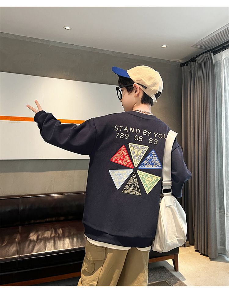 Abbigliamento per bambini, felpa con cappuccio, nuovo articolo primavera autunno 2023, versione coreana di Zhongda, top in stile occidentale con stampa geometrica,_voghion.com