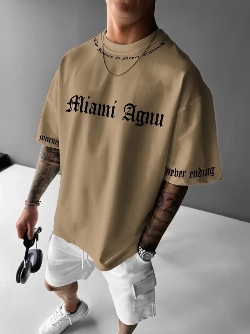 T-shirt d'été décontracté à manches courtes et col rond pour homme, vêtement ample et respirant, mode 2024, slogan simple, impression numérique 3D_voghion.com