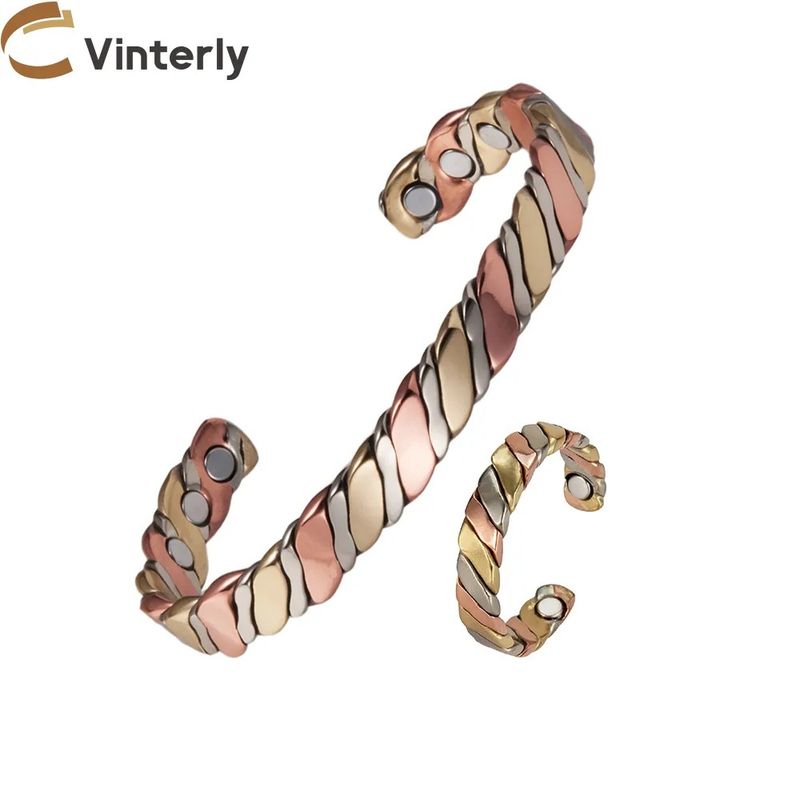 Bracciale energetico magnetico regolabile in oro rosa con rame intrecciato, molto venduto, da donna_voghion.com