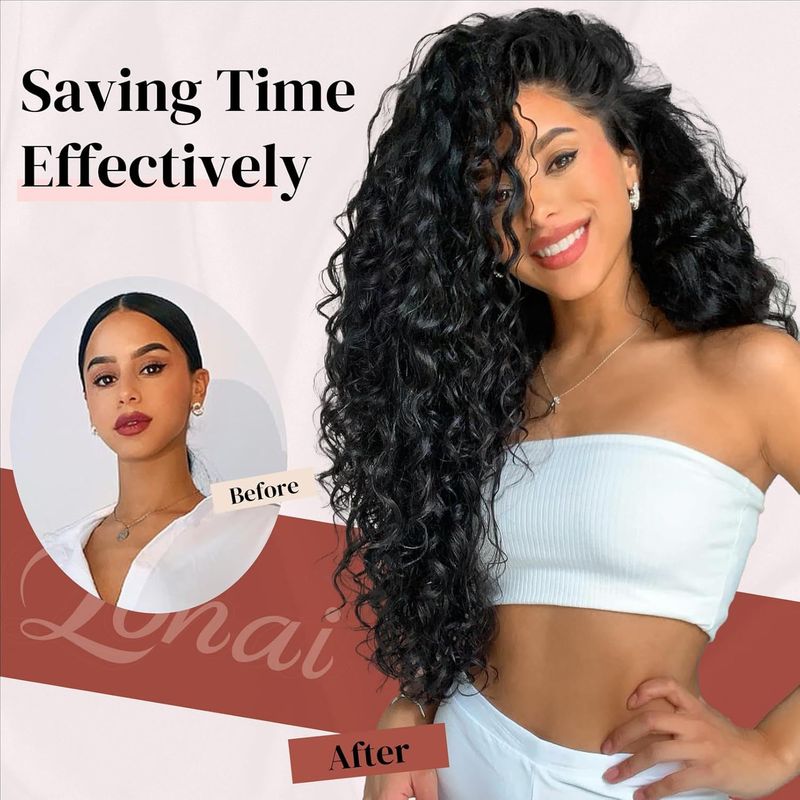 Synthetische haarverlengingen pruik stuk 50cm140g Haarverlengingen Krulclip Dames krullen haarverlengingen 7-delige set_voghion.com