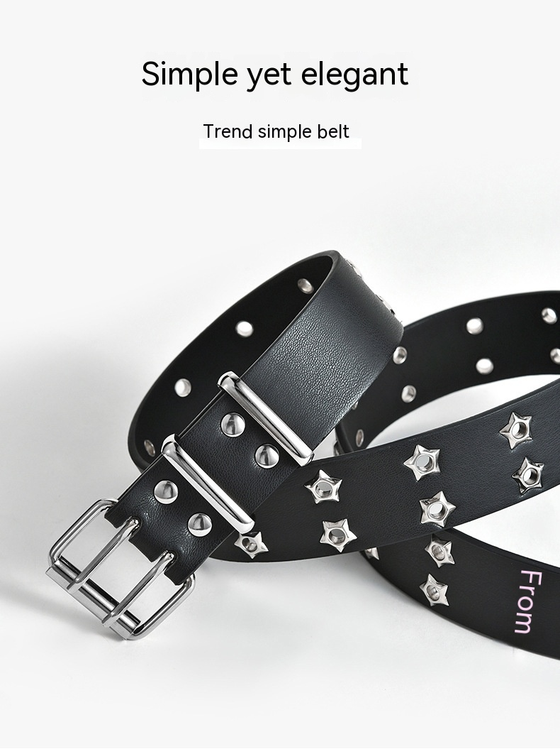 Cintura a doppia fila con decorazione a stella per donna, stile punk casual, 2024_voghion.com