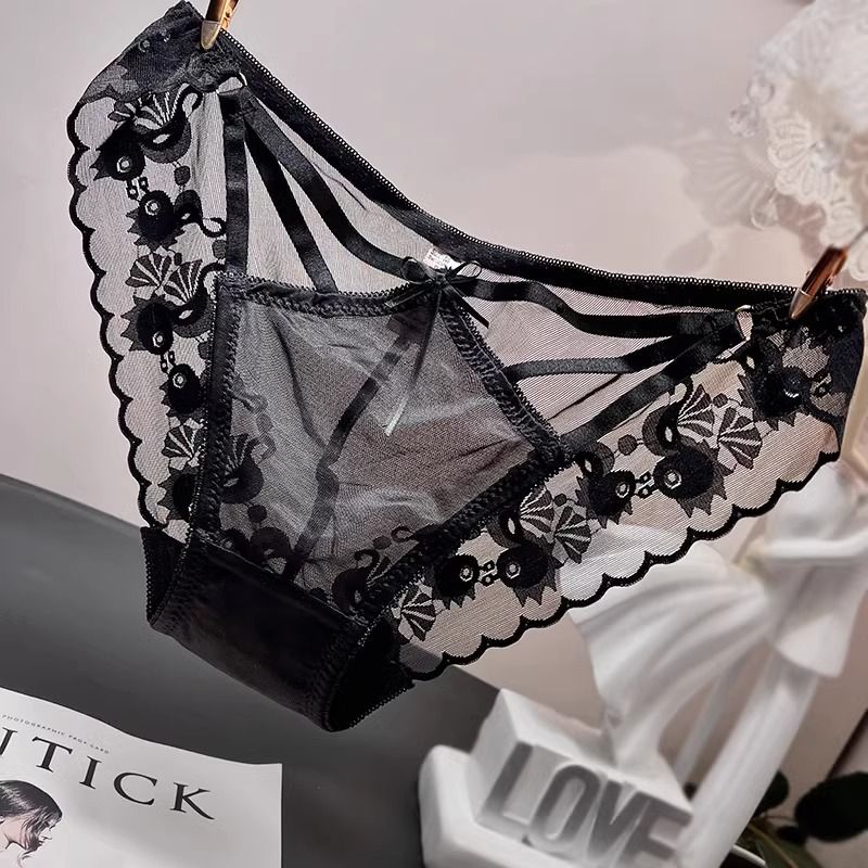 2025d Sexy Low Waist Hollow Lace Panties For Girls With Bow, Comfortable And Tempting Mesh Women's Briefs_voghion.com