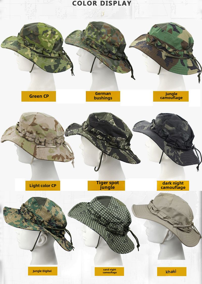 New Camouflage Bennie Hat Tactical Big Brim Round Hat Summer Outdoor Mountaineering Camping Fishing Sunshade Fisherman Hat_voghion.com