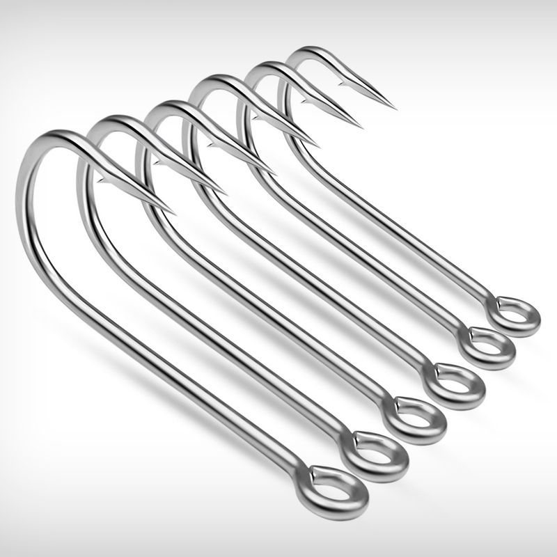 Single Barbed Rock Sea Fishing High Carbon Steel Long Handle Lure Fish Hook With Hole And Loop 100 Pieces/Pack_voghion.com