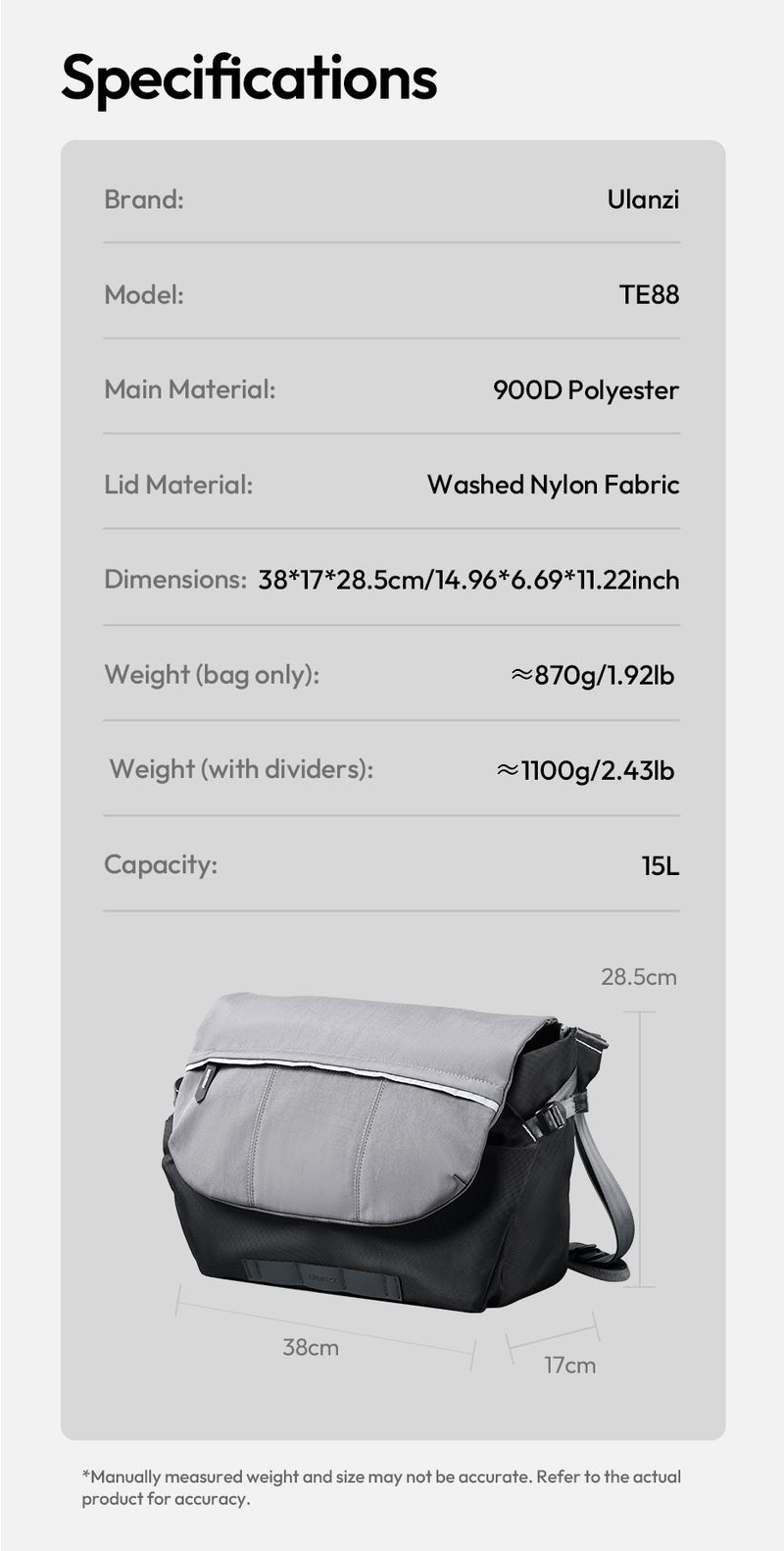 ulanzi TE88 Shoulder Crossbody Bag For Camera Tripod Tablet 3-Point Carry System 15L Capacity With Dividers_voghion.com