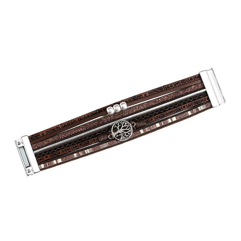 Brățară de modă cu mai multe straturi, copacul vieții, nișă de aspirație magnetică, bijuterii, brățară PU cu litere imprimate_voghion.com