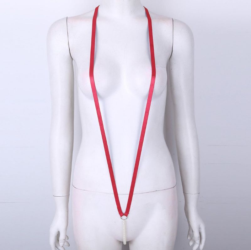 Intimates Mini Pearl One-Piece Lady Sexy caurspīdīgs krūšturis un biksītes Pamas trīspunktu bikini komplekts_voghion.com