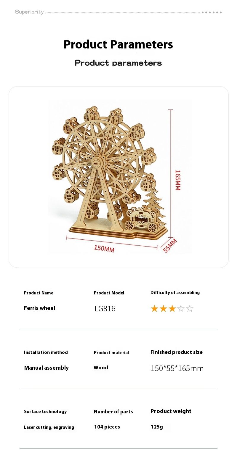Roda gigante de madeira modelo de montagem 3D brinquedo feito à mão ornamentos de alta qualidade colecionáveis 2024 novos produtos_voghion.com