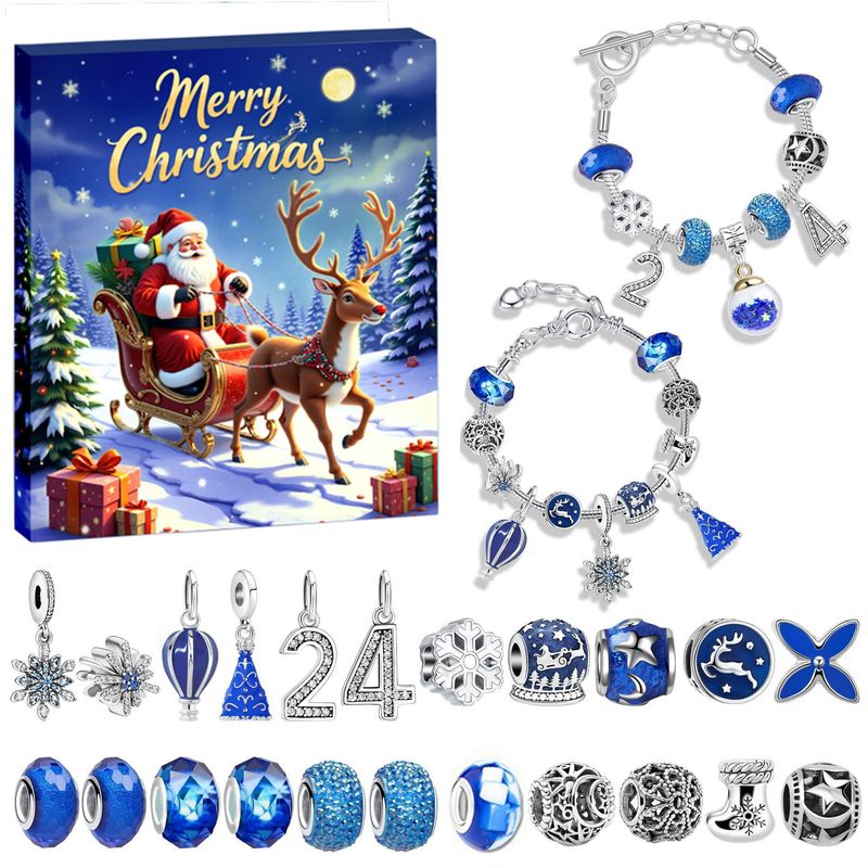 Kinder Cartoon Weihnachtsmann Blau Schneeflocke DIY Legierung Kristall Armband Set_voghion.com