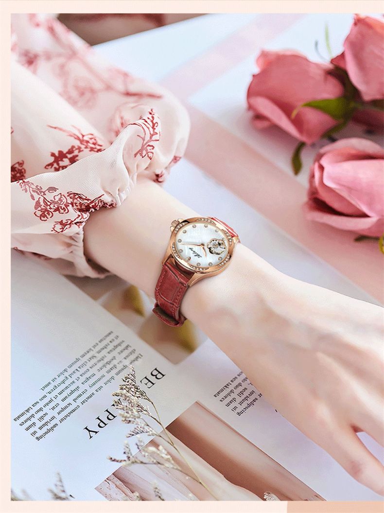 AILANG Damen-Armbanduhr, originale Luxusuhren für Damen, wasserdicht, Leder, automatisch, mechanisch, Roségold_voghion.com