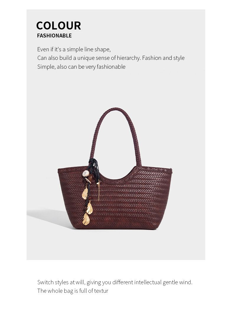 Borsa tote in pelle intrecciata con tasca interna, borsa a tracolla di grande capacità per uso quotidiano, shopping, viaggi - Design marrone chic_voghion.com