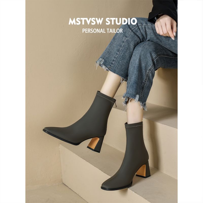 Bottes à talons hauts en cuir véritable pour femme, nouvelles bottes d'automne et d'hiver en cuir de vache élastique, fines et polyvalentes, à la mode coréenne_voghion.com