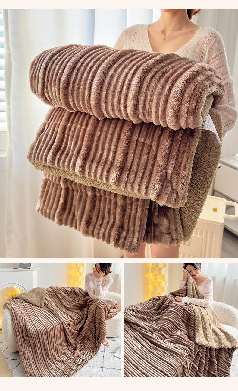 Manta polar sherpa de doble capa de estilo nórdico: lujosa, gruesa y suave, ideal para sofá, oficina, siesta y decoración del hogar (150 x 200 cm, beige/gris)_voghion.com