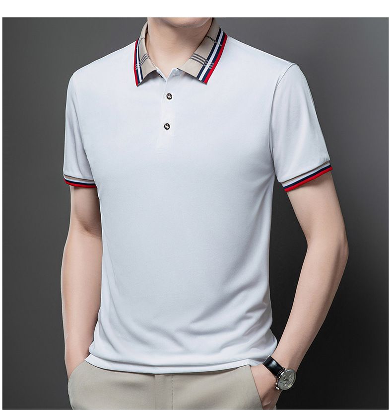 Herrkläder Sommar Herr Kortärmad pikétröja Business Casual Jacquard Lapel T-shirt Ice Silke Andas Casual All Match pikétröja_voghion.com