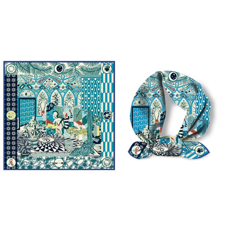 New Convenient Headband Simulation Warm Silk 53cm Printed Small Square Scarf_voghion.com
