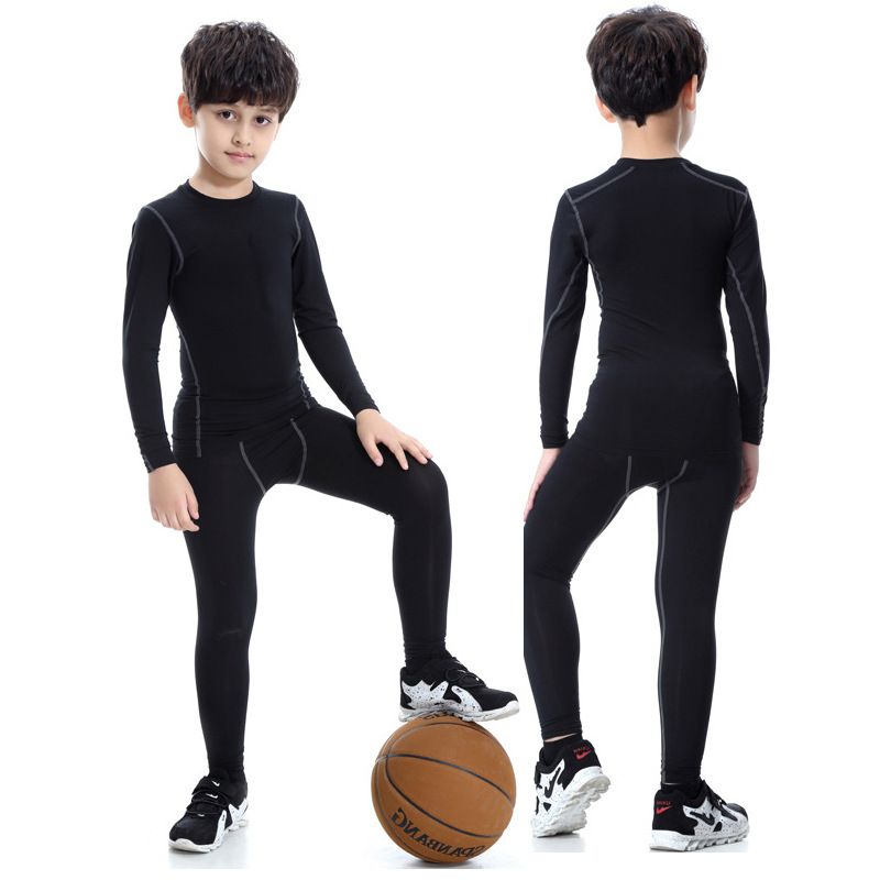 Tuta a compressione da basket per bambini, strato di base da calcio per ragazzi, pantaloni lunghi elastici ad asciugatura rapida per lo sport e lo yoga_voghion.com