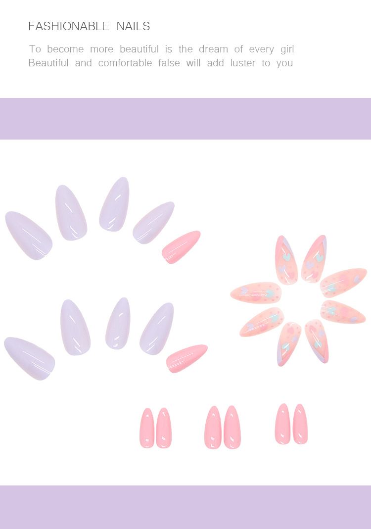Nails Art Tragen Nagel Nagel Patch Macaron Farbe Nette Liebe Valentinstag Fertig Nagel Patch Rosa Lila Weiß_voghion.com