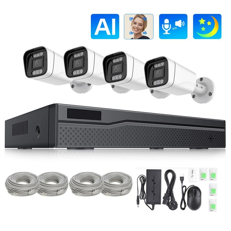 Full Color Night Vision With Audio POE Network Cable Electric Monitoring Set CCTV NVR HD Surveillance Camera_voghion.com