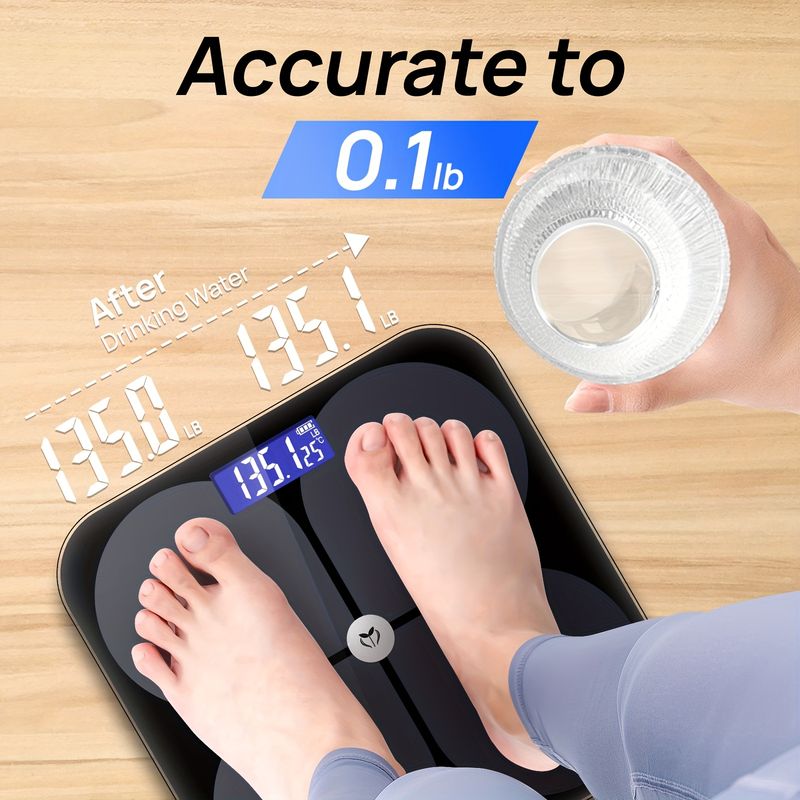 SMart Digital Scale, LCD Display, BMI Muscle Water Health Analysis Mobile App Connection - Battery Powered Home Scale_voghion.com