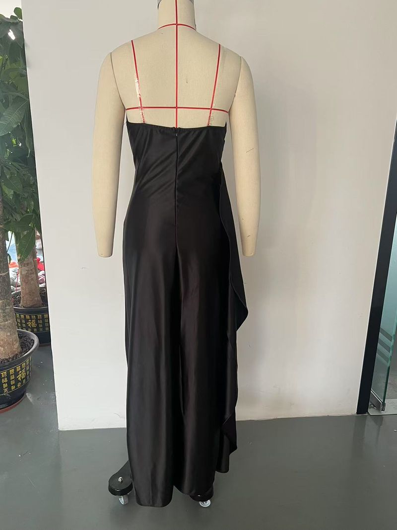 Abito da donna sexy, sottile, con vita a V profonda, in raso, con spalline trasparenti e bretelle_voghion.com