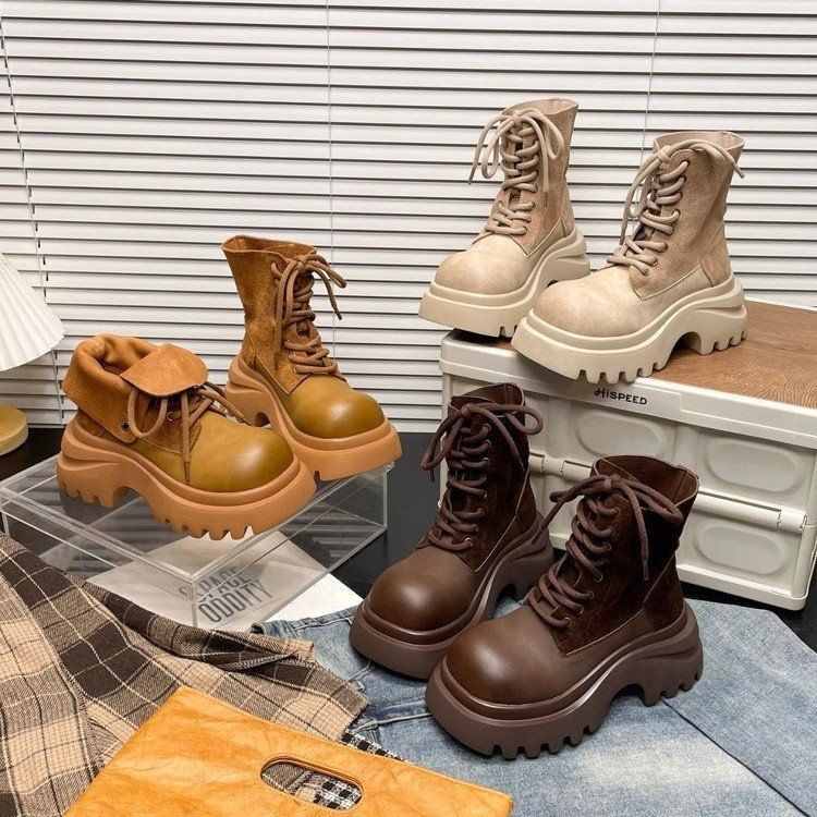 ShoeGlobe 2025 Sommer Neue Retro Schnürstiefel mit Umlegekragen, lässige Motorrad-Shorts für Damen_voghion.com