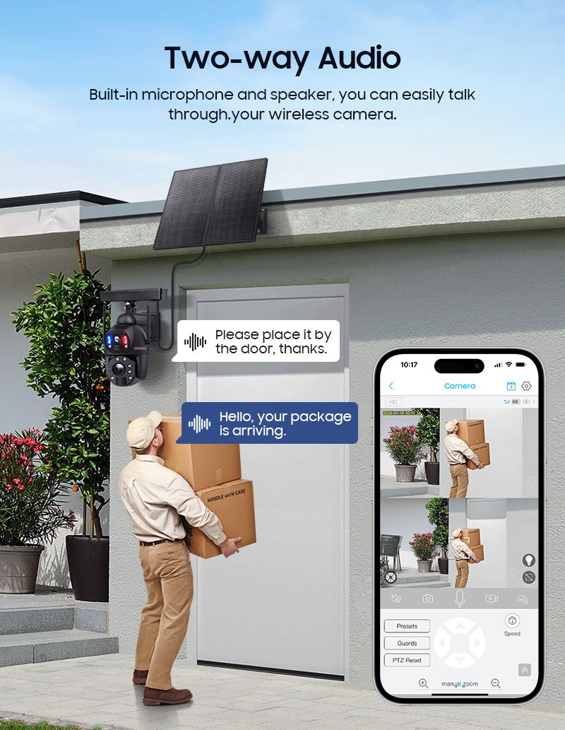 Outdoor Solar 4G Security Camera - Dual-Lens HD Surveillance Low Power Consumption Weatherproof Night Vision AI Motion Detection Wireless Monitoring_voghion.com
