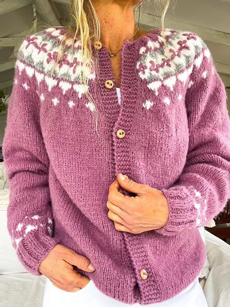 Cardigan etnico in maglia jacquard | Maglione pullover boho (S-5XL, oltre 30 colori)_voghion.com