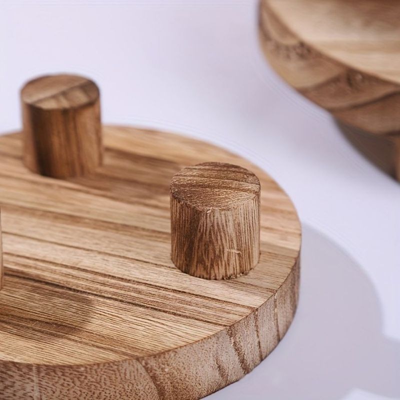 Round Solid Wood Flower Pot Stand Bathroom Toiletries Tray Wooden Storage Ornament_voghion.com