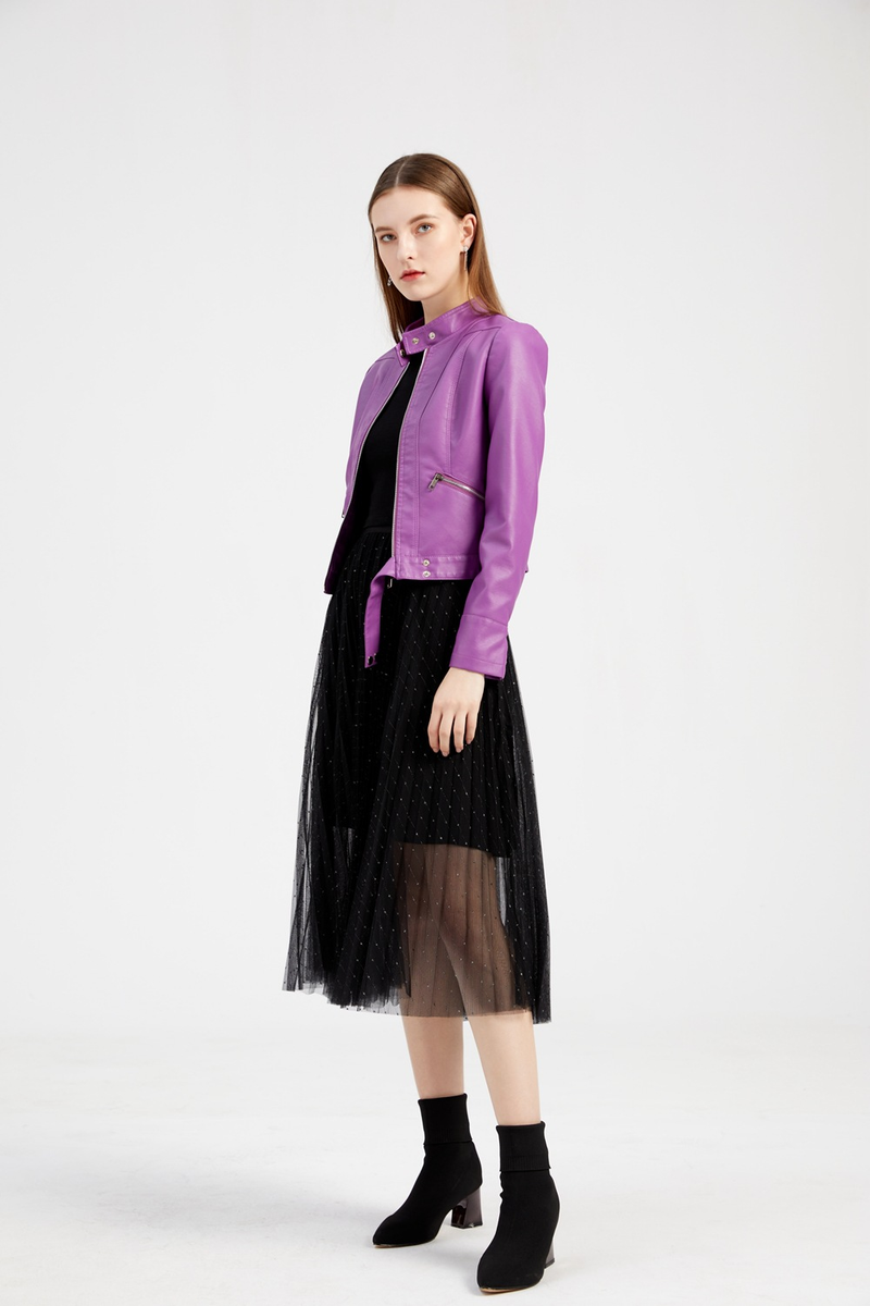 Women's Clothing New Leather Jacket Short Small Coat Spring and Autumn Stand-up Collar Jacket_voghion.com