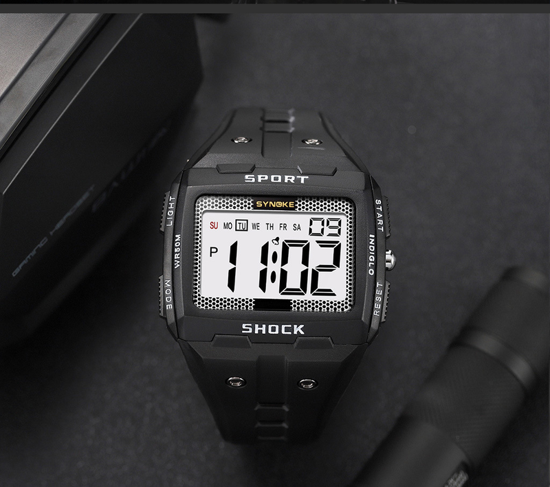 Large Screen Square Outdoor Sports Watch For Men - Waterproof, Shockproof, LED Backlight, Stopwatch, Alarm, Perfect For Running, Camping, Hiking_voghion.com